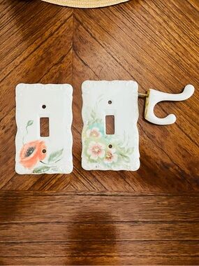 Vintage Ceramic Floral Light-switch Covers & Ceramic Towel Hook